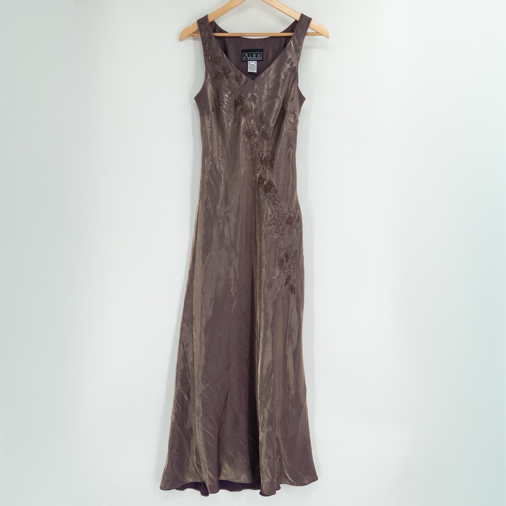 Vintage Y2K Homecoming Dress 12 Bronze Beaded Whimsigoth Fairy Earthy Metallic